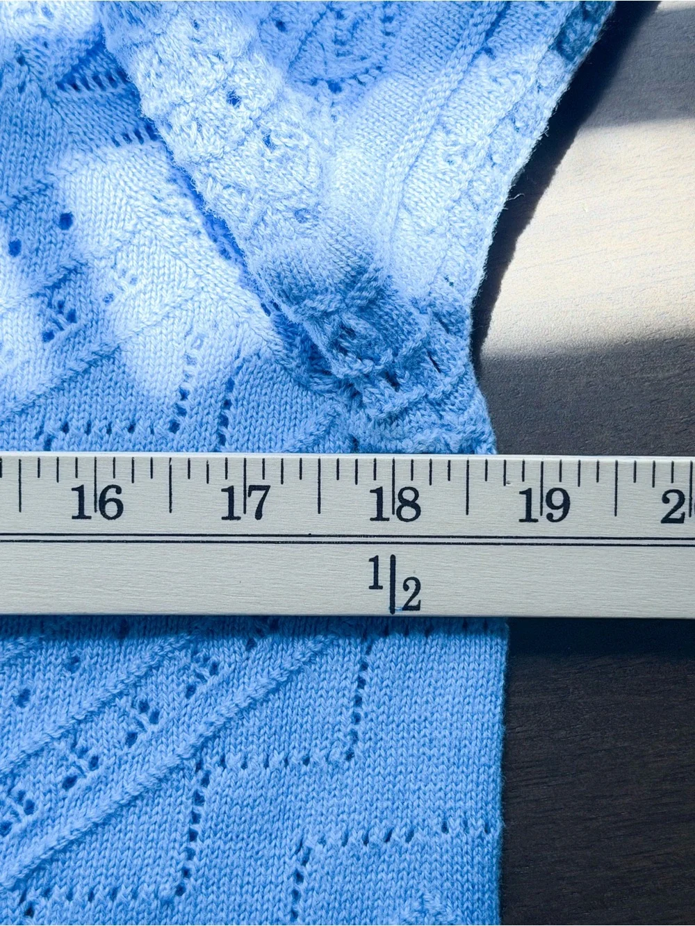 LOFT Baby Blue Pointelle Puff Sleeve 100% Cotton Knit Sweater Top M Preppy EUC